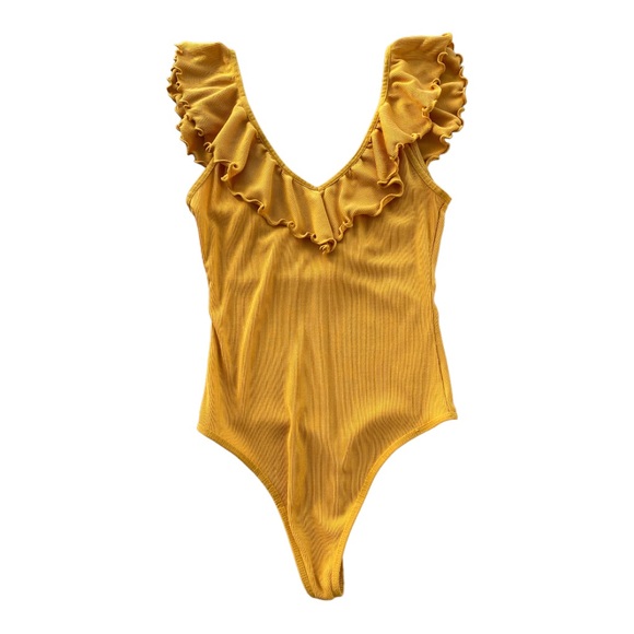 Aritzia Wilfred Danette Yellow Orange Bodysuit, size small - Picture 4 of 9